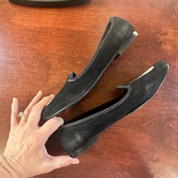 Vintage YRU Pug with Glasses Black Suede Flats Size 7.5 - Picture 6 of 11